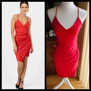 B. Darling Red V-neck Mini Side Ruched Cocktail Dress Size 11/12•